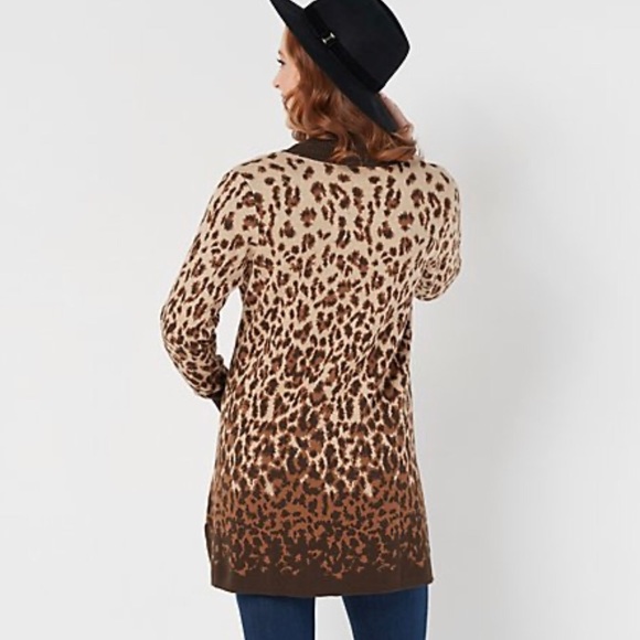 Isaac Mizrahi Printed Jacquard Knit Leopard Winter Cardigan with Pockets - Picture 3 of 10